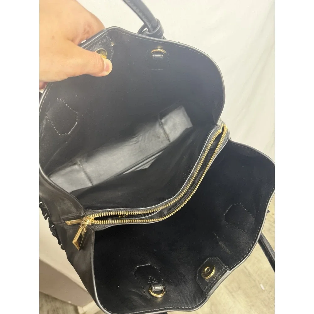 Michael Kors Mercer Gallery Medium Tote Black Leather Ruffle Satchel Purse